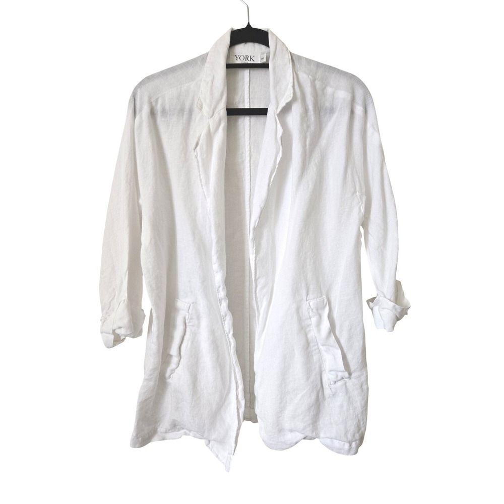 York Street Womens S Jacket White Irish Linen Open Front Relaxed Cardigan Blazer